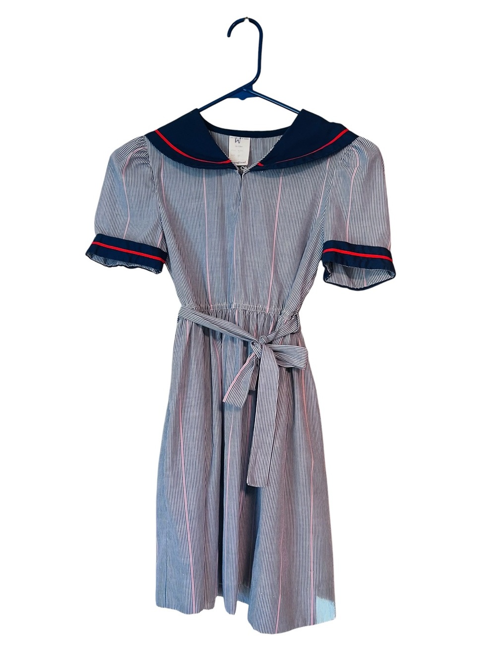 Youngland Girl’s Navy and Light White Striped Vintage Sailor Dress Size 10